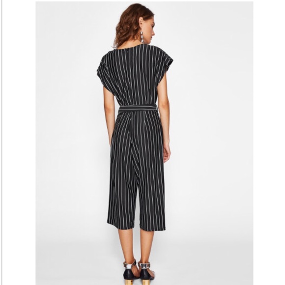 Black & White Pinstripe Tie Jumpsuit - Picture 3 of 3